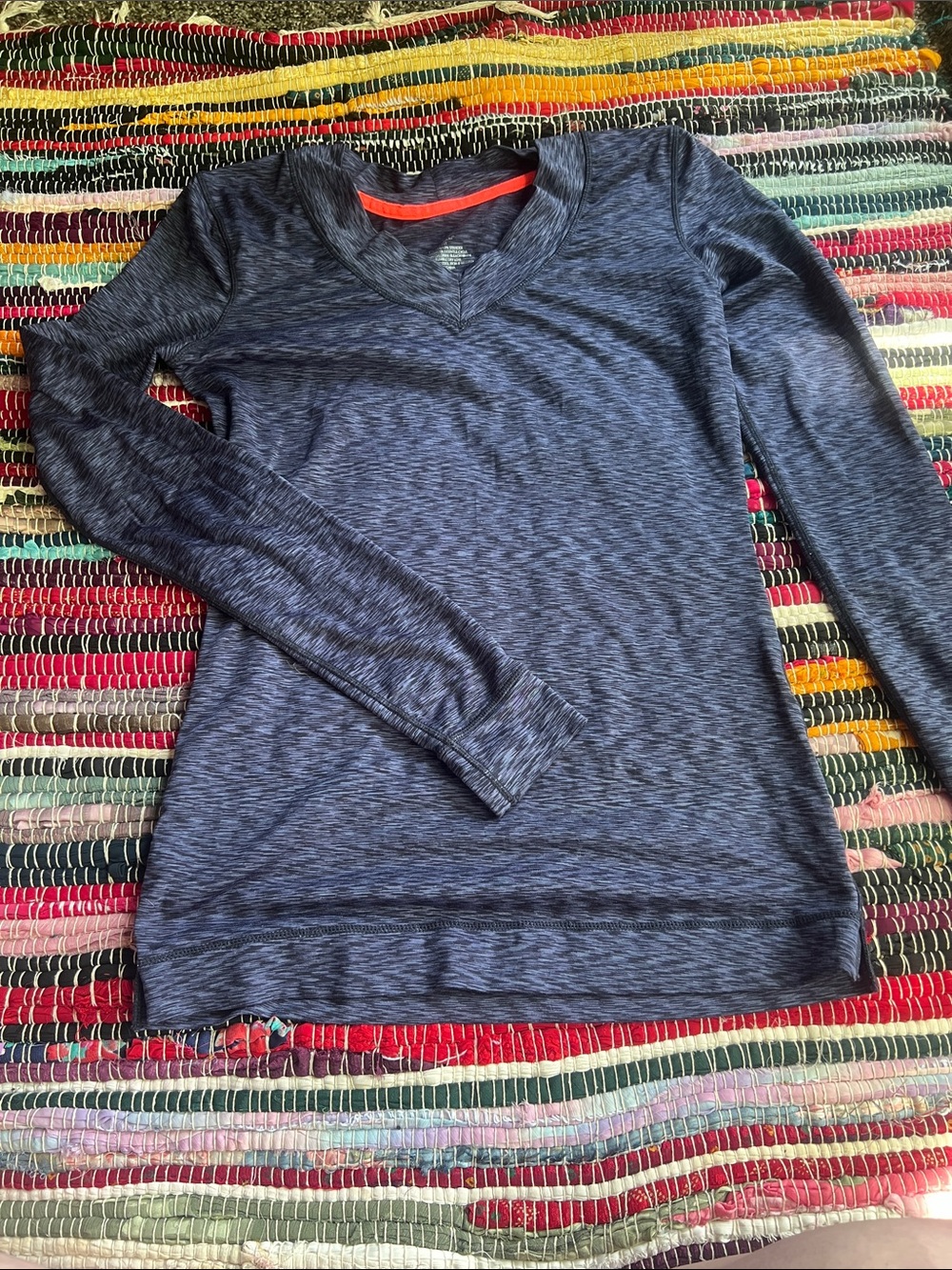 Cuddl Duds Heathered Navy Top with Neon Coral Trim